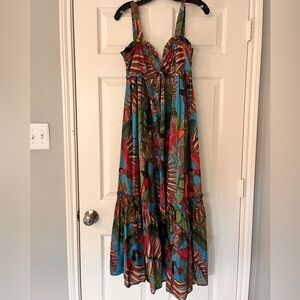 Tropical maxi dress with beaded tassels